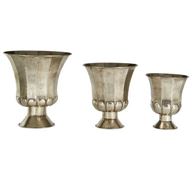 Set of 3 Antique Silver Finish Planters