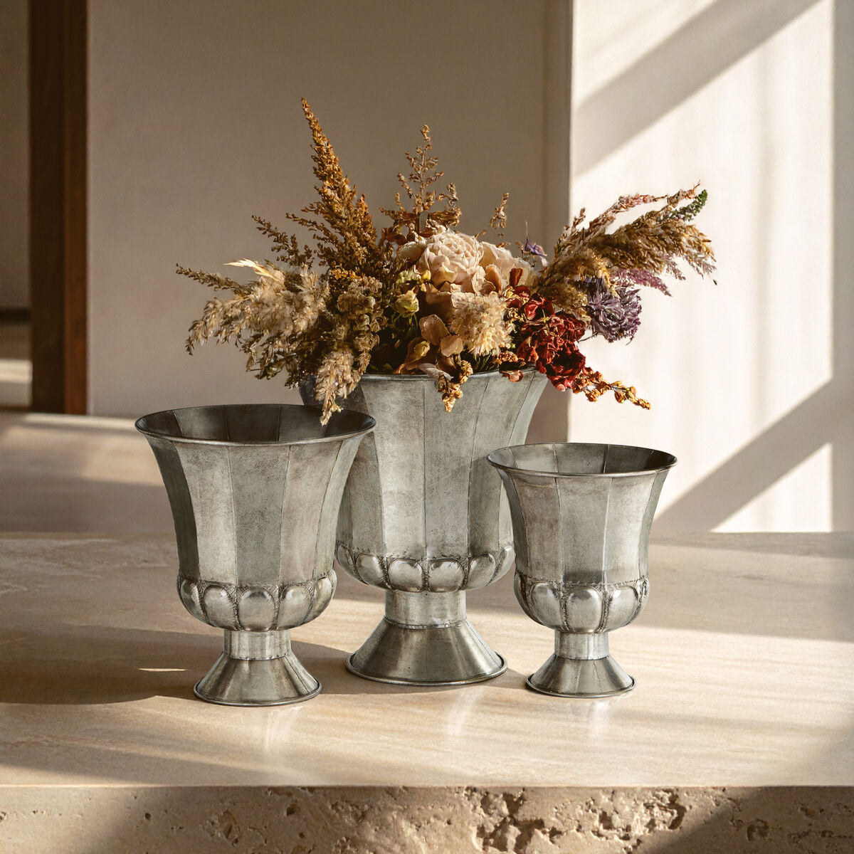 Set of 3 Antique Silver Finish Planters