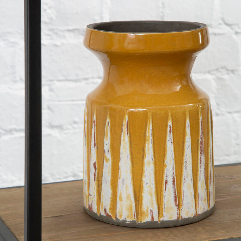 Small Earthenware Vase in Ochre and Red