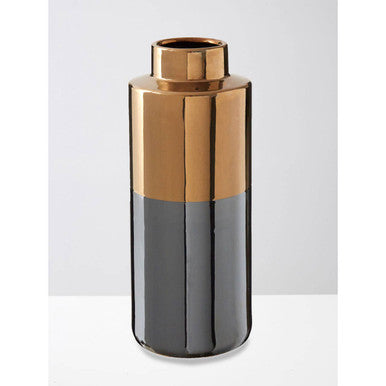 Large Grey Metallic Vase with Gold Accent