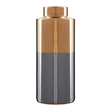 Large Grey Metallic Vase with Gold Accent