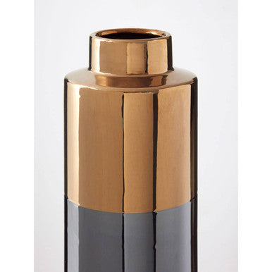 Large Grey Metallic Vase with Gold Accent