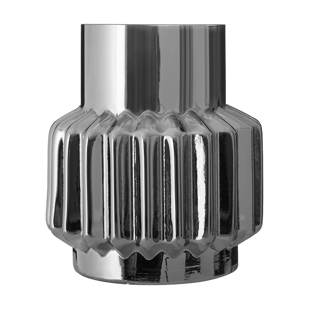Silver Small Glass Vase with Ribbed Finish