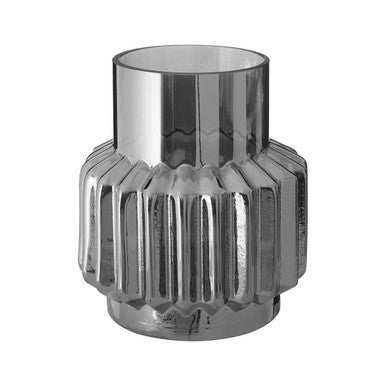 Silver Small Glass Vase with Ribbed Finish