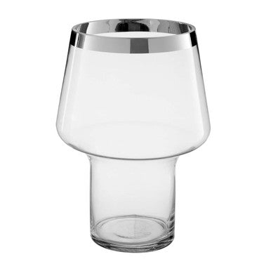 Clear Glass Vase with Silver Rim
