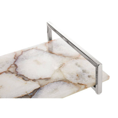 White Agate Large Tray with Silver Handles