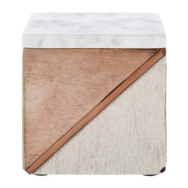 Cowhide Small Trinket Box with Marble Lid