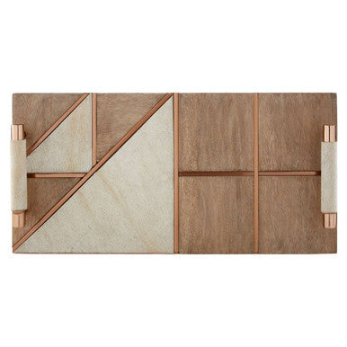 Cowhide and Wood Tray with Copper Metal Inlay