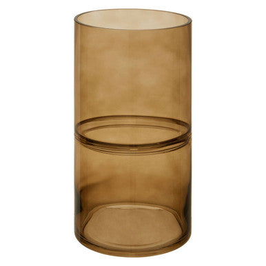 Large Smoked Glass Vase with Textured Rings
