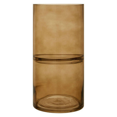 Large Smoked Glass Vase with Textured Rings