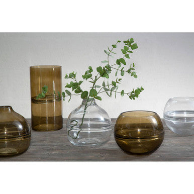 Large Smoked Glass Vase with Textured Rings