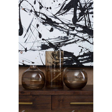 Large Smoked Glass Vase with Textured Rings