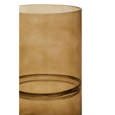 Large Smoked Glass Vase with Textured Rings