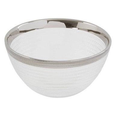 Embossed Glass Bowl With Silver Rim