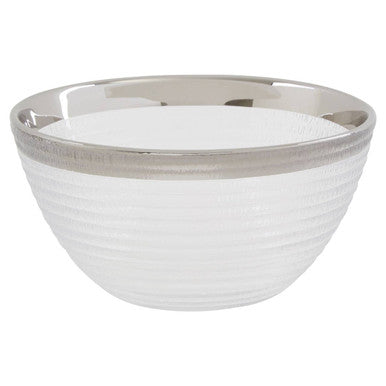 Embossed Glass Bowl With Silver Rim