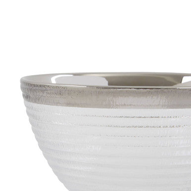 Embossed Glass Bowl With Silver Rim