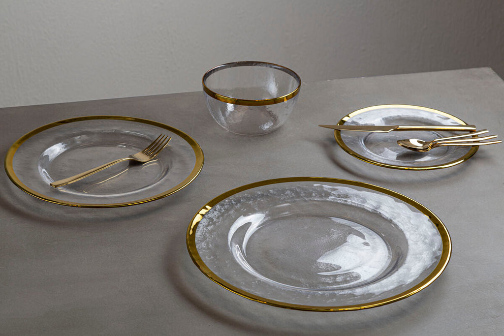 Textured Glass Bowl With Gold Rim