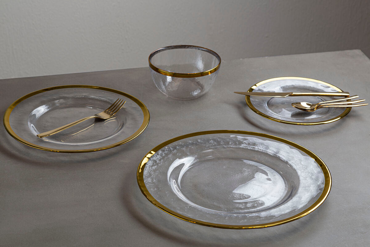 Textured Glass Bowl With Gold Rim
