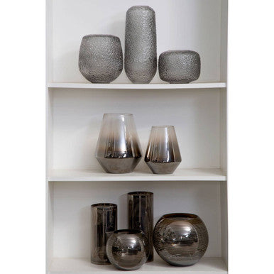 Medium Embossed Grey Glass Vase