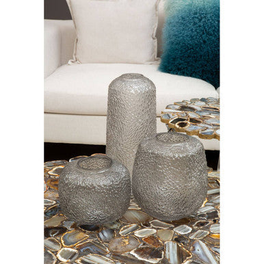 Medium Embossed Grey Glass Vase