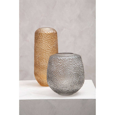 Medium Embossed Grey Glass Vase