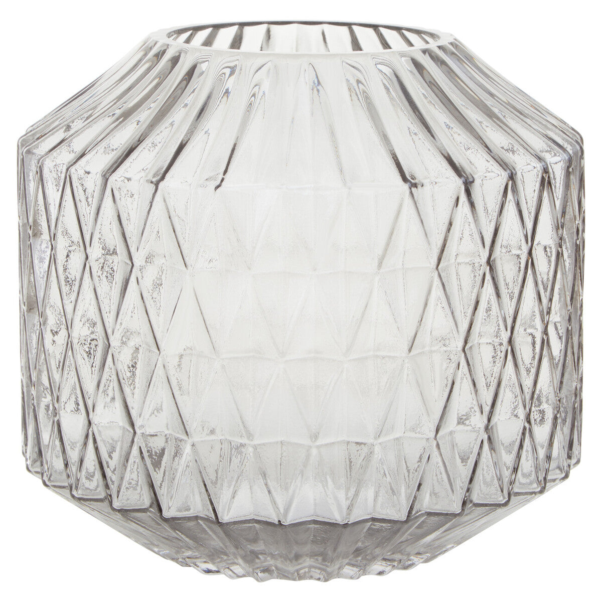 Large Grey Glass Vase with Diamond Cut Texture