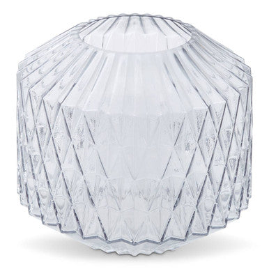 Large Grey Glass Vase with Diamond Cut Texture