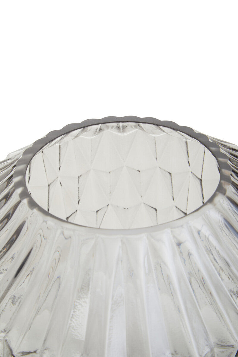 Large Grey Glass Vase with Diamond Cut Texture