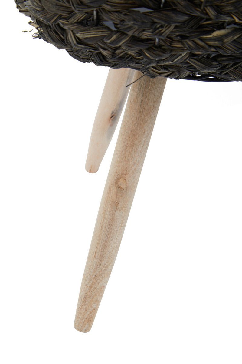 Set of Two Black Woven Planters with Wooden Legs