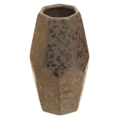 Large Ceramic Vase with Faceted Black Metallic Glaze
