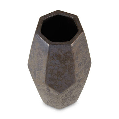 Large Ceramic Vase with Faceted Black Metallic Glaze