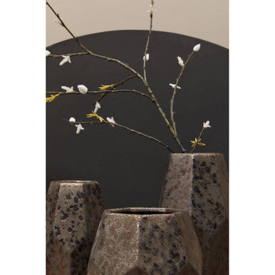 Large Ceramic Vase with Faceted Black Metallic Glaze