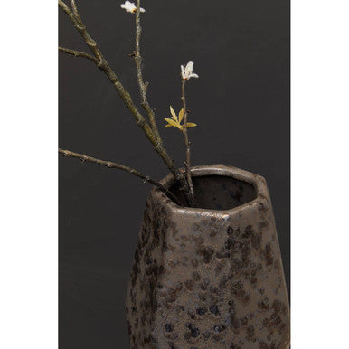 Large Ceramic Vase with Faceted Black Metallic Glaze