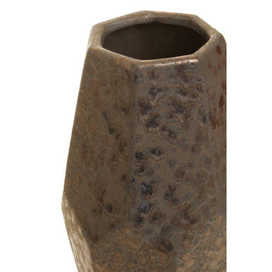 Large Ceramic Vase with Faceted Black Metallic Glaze