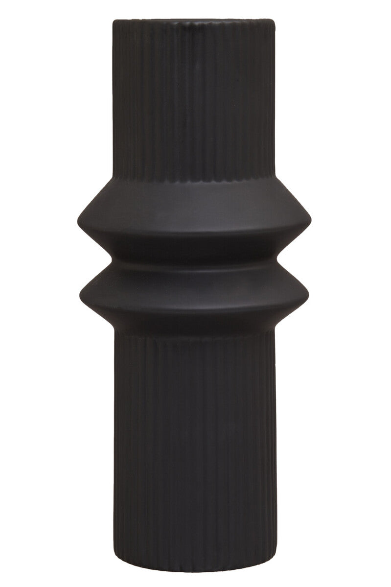 Black Ceramic Vase with Fluted Detail