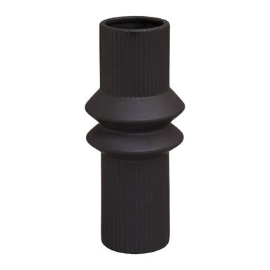 Black Ceramic Vase with Fluted Detail