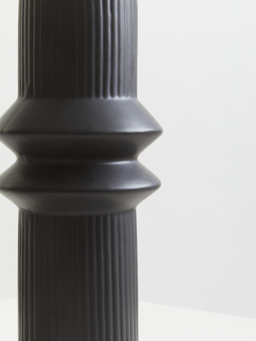 Black Ceramic Vase with Fluted Detail