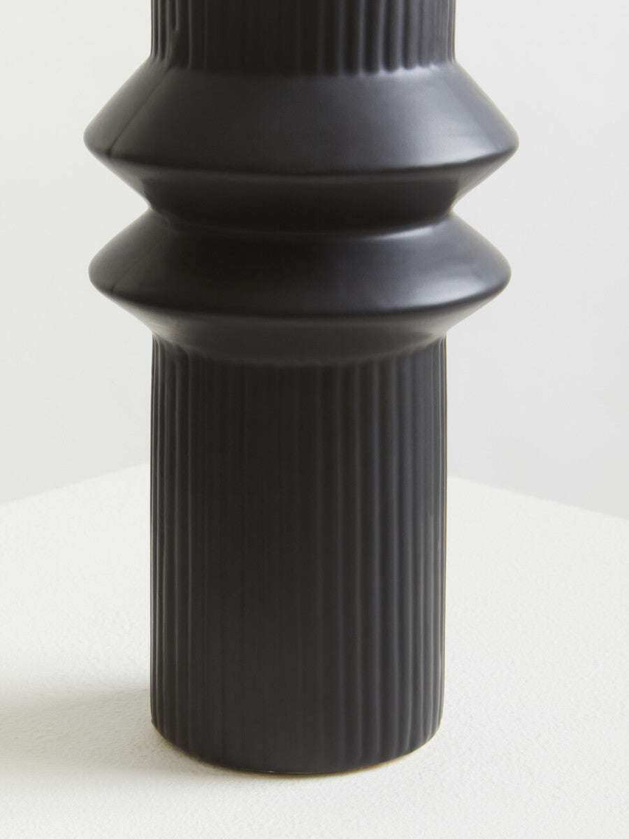 Black Ceramic Vase with Fluted Detail