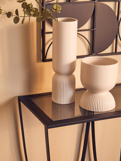 White Ceramic Planter with Tapered Design