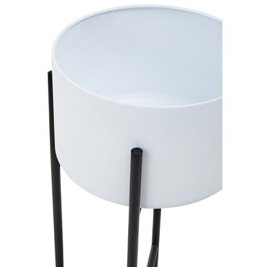Large White and Black Floor Standing Planter