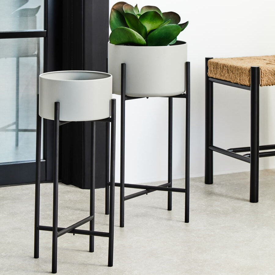 Large Grey and Black Floor Standing Planter