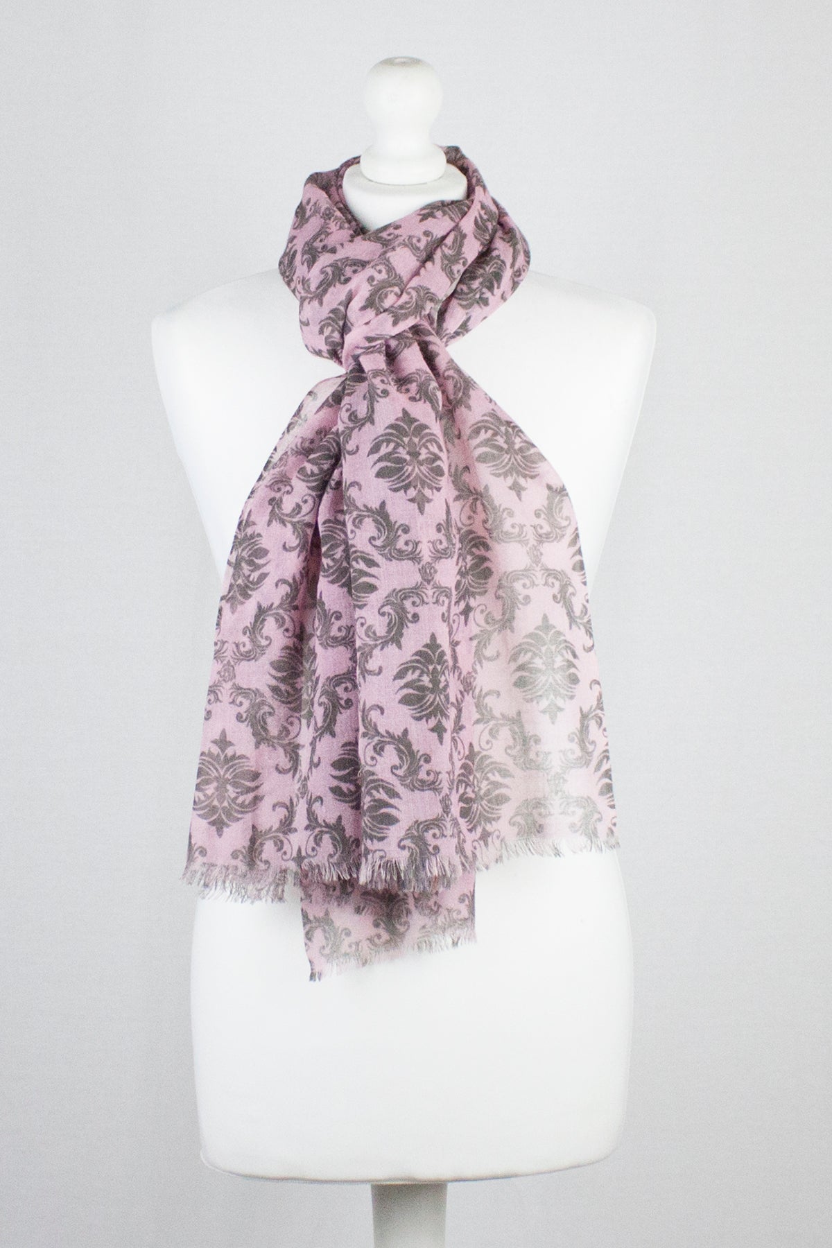 Arabian Tile Print Merino Wool Scarf in Rose Pink