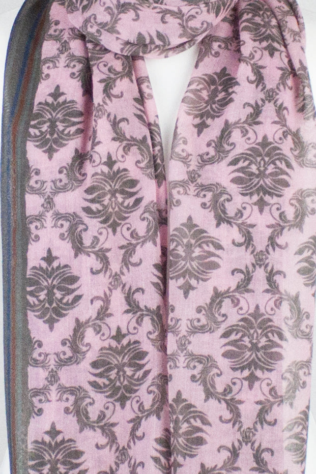 Arabian Tile Print Merino Wool Scarf in Rose Pink