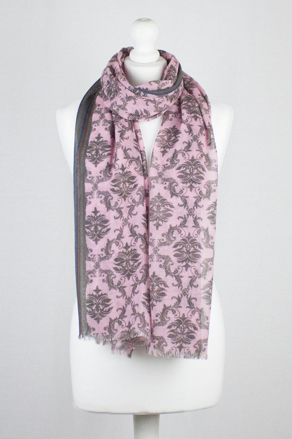 Arabian Tile Print Merino Wool Scarf in Rose Pink