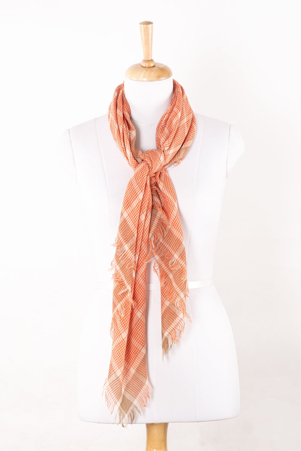 Bright Orange Checks Merino Wool Square Scarf
