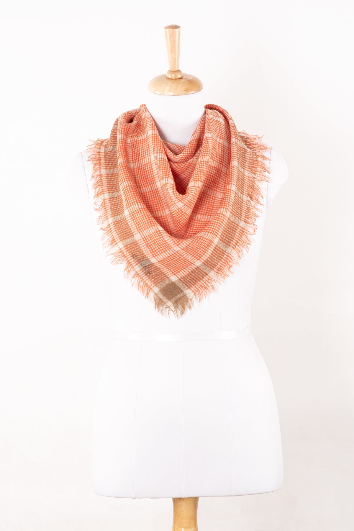 Bright Orange Checks Merino Wool Square Scarf