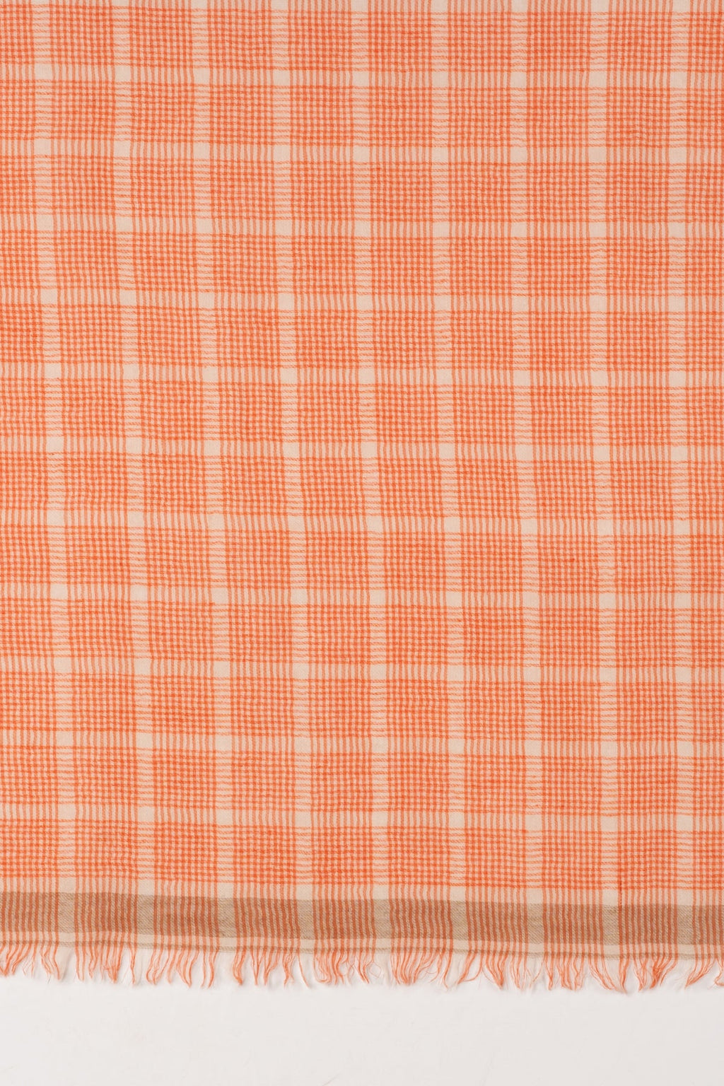 Bright Orange Checks Merino Wool Square Scarf