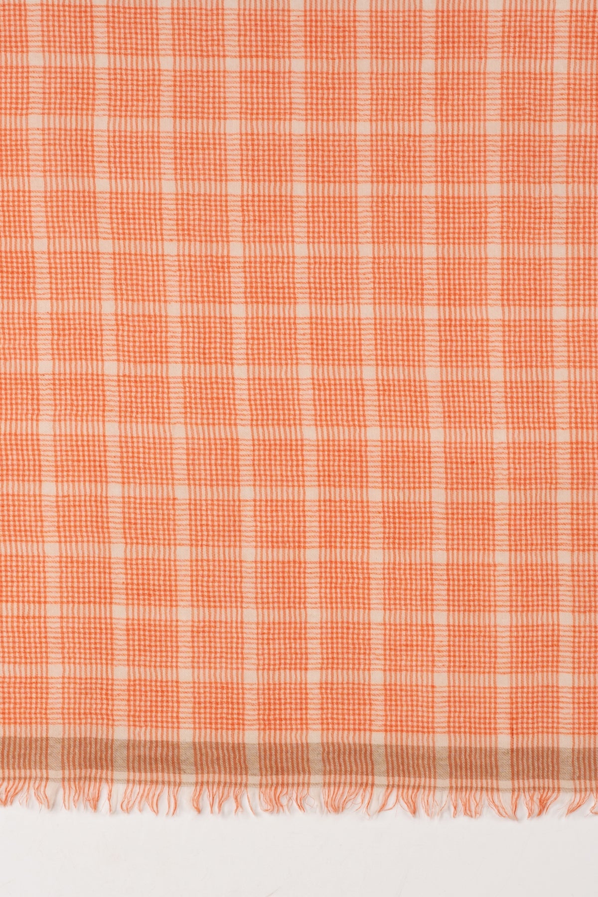 Bright Orange Checks Merino Wool Square Scarf