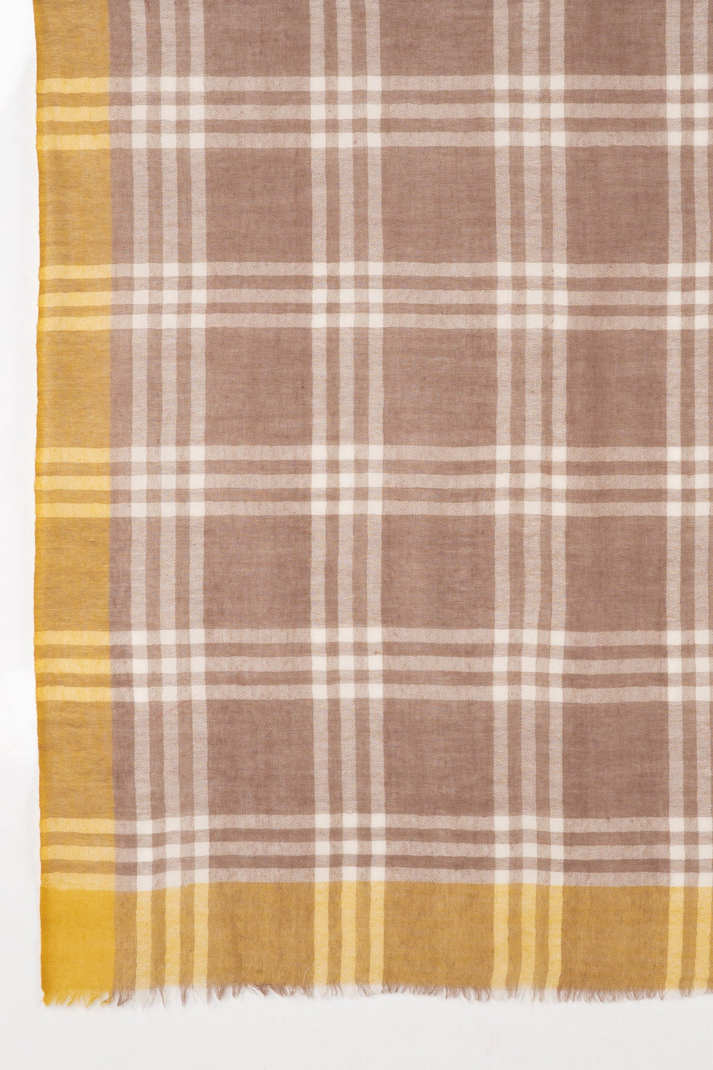 Beige Ochre Windowpane Check Merino Wool Scarf