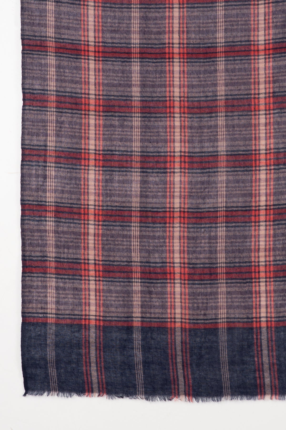 Purple Pink Check and Stripe Merino Wool Scarf